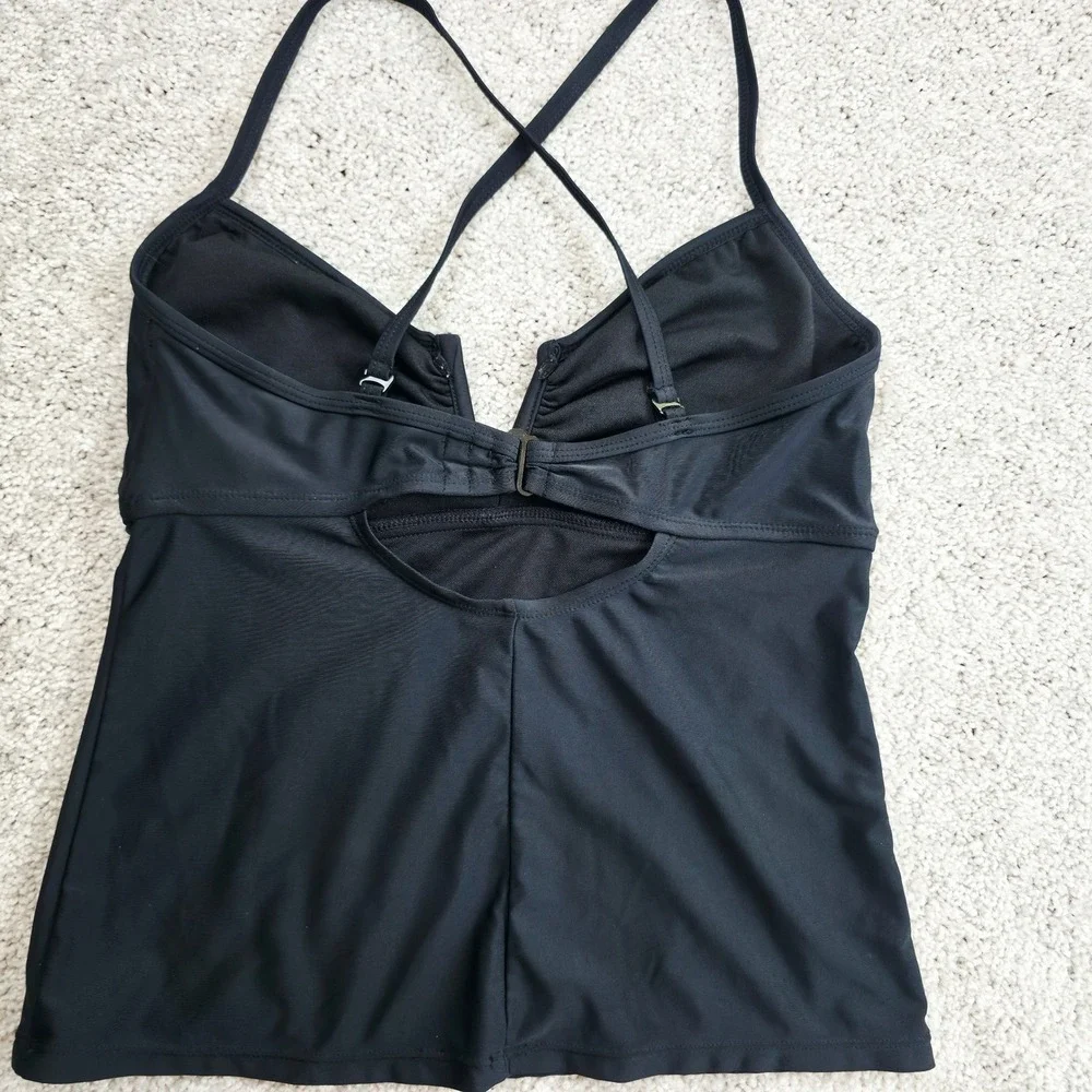Collections by Catalina‎ Tankini Top Womens S 4-6 Black Ruched Flattering Swim